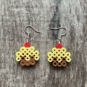 Cupcake earrings yellow handmade jewelry handmade with perler beads